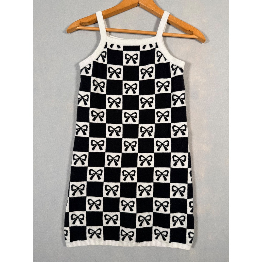 Paisley Lane Girls Black White Checkerboard Bow‎ Knit Sweater Dress Size 12